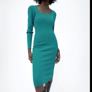 Zara turquoise knit bodycon dress